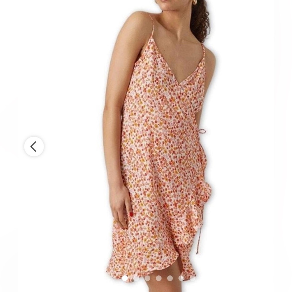 VeroModa Orange & White Floral Wrap Sundress with Adjustable Spaghetti Straps